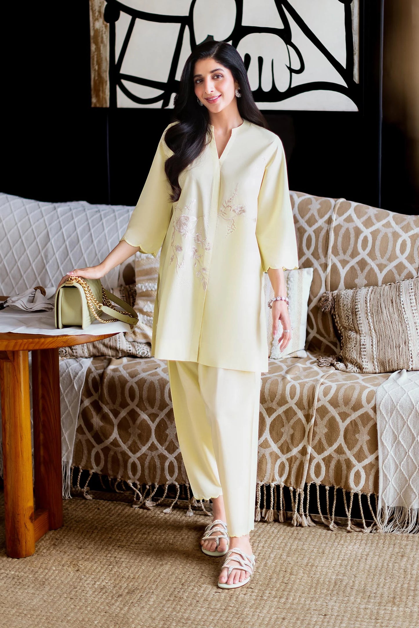 STITCHED LAWN EMBROIDERED SHIRT + SHALWAR | Sana Safinaz