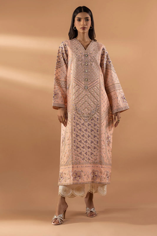 STITCHED EMBROIDERED CHAMBRAY SHIRT + BOTTOM | Sana Safinaz