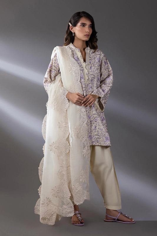 STITCHED LAWN EMBROIDERED SHIRT | Sana Safinaz