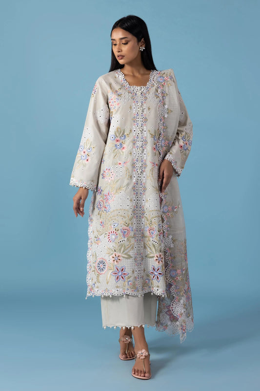 STITCHED LAWN EMBROIDERED SHIRT + CULOTTE | Sana Safinaz